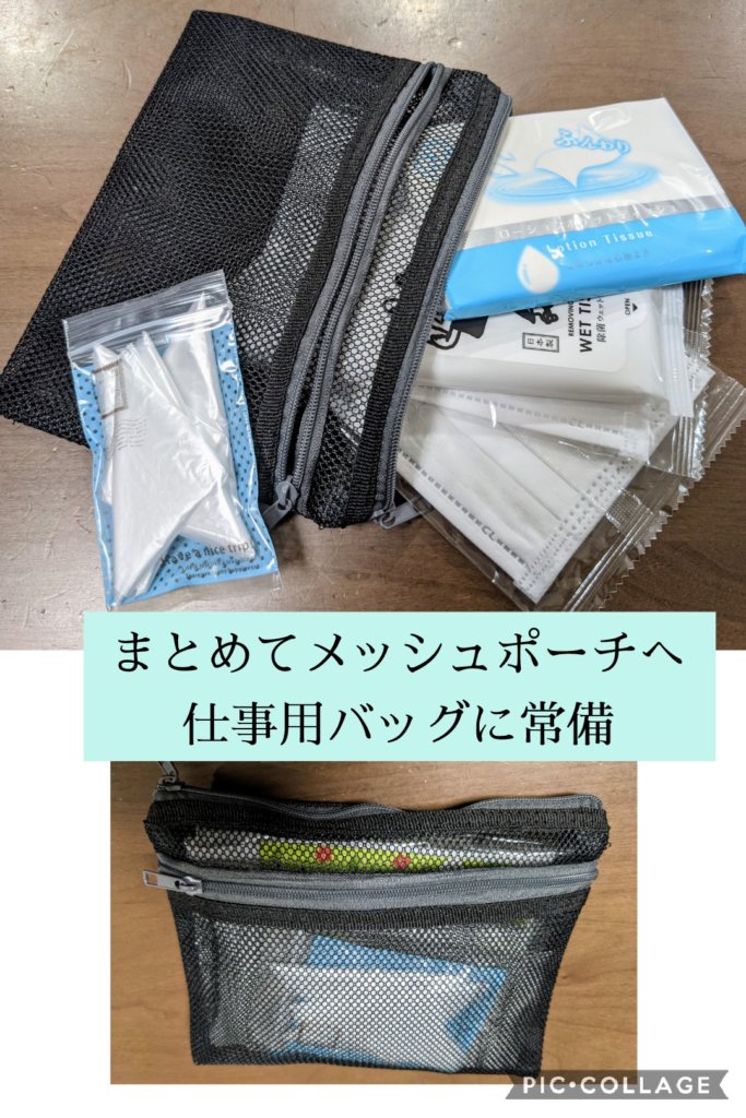 まとめてメッシュポーチに入れて、仕事バッグに常備