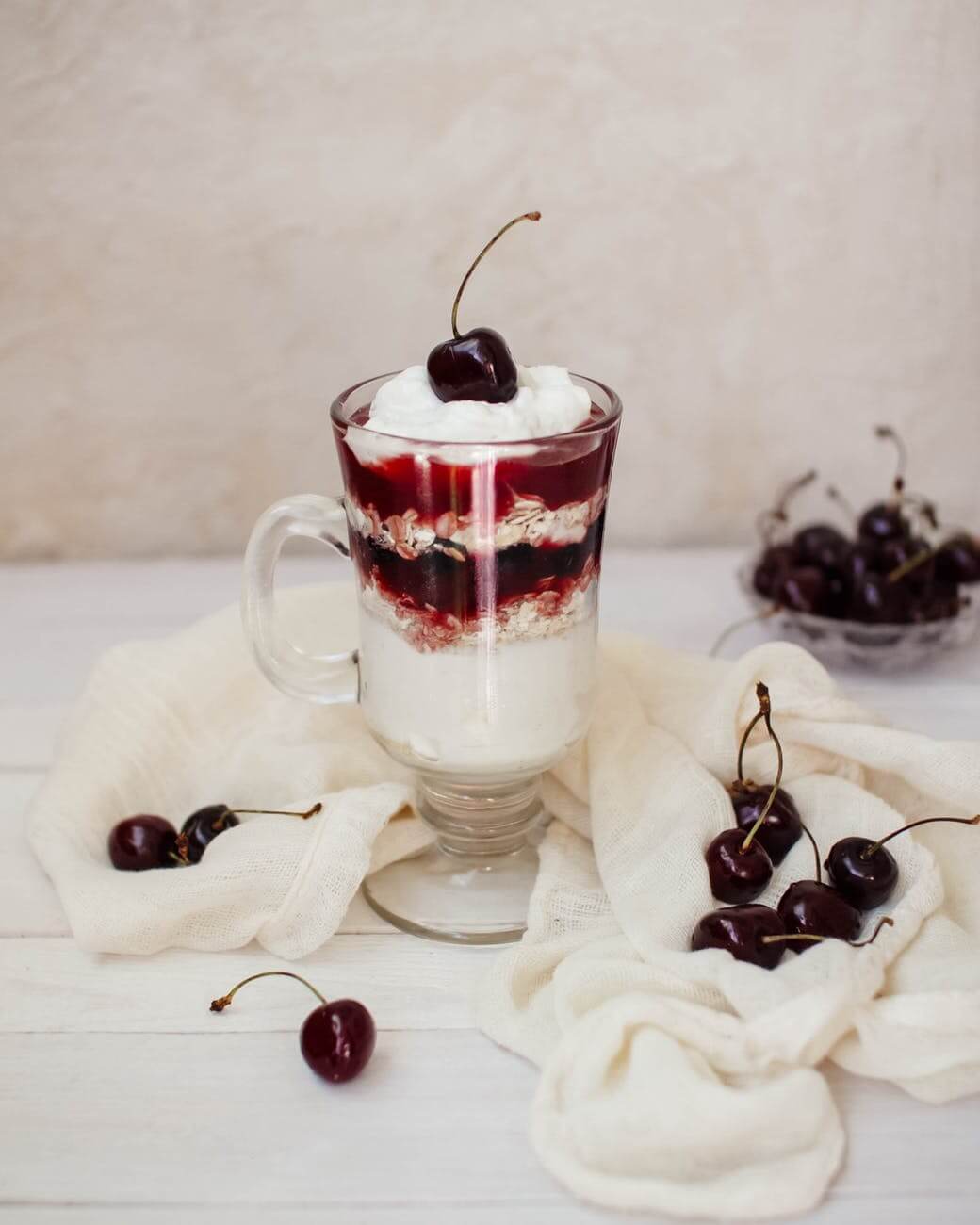 delicious parfait with sweet cherry on top