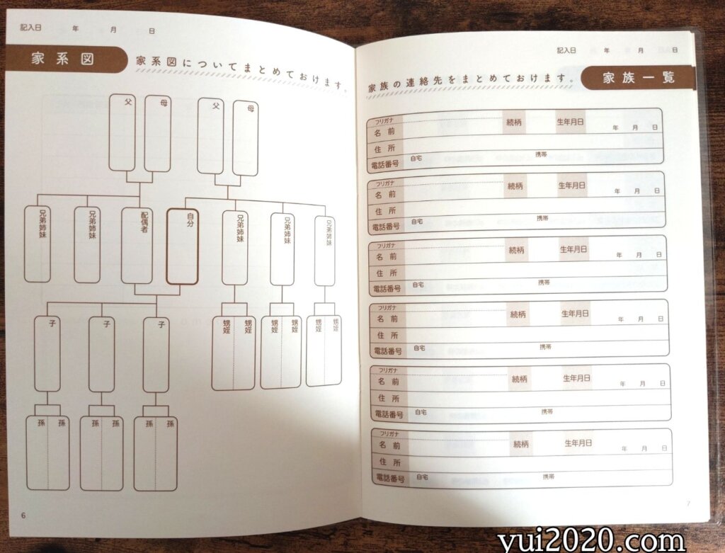 セリア　もしもに備える情報ノート　家系図　家族一覧